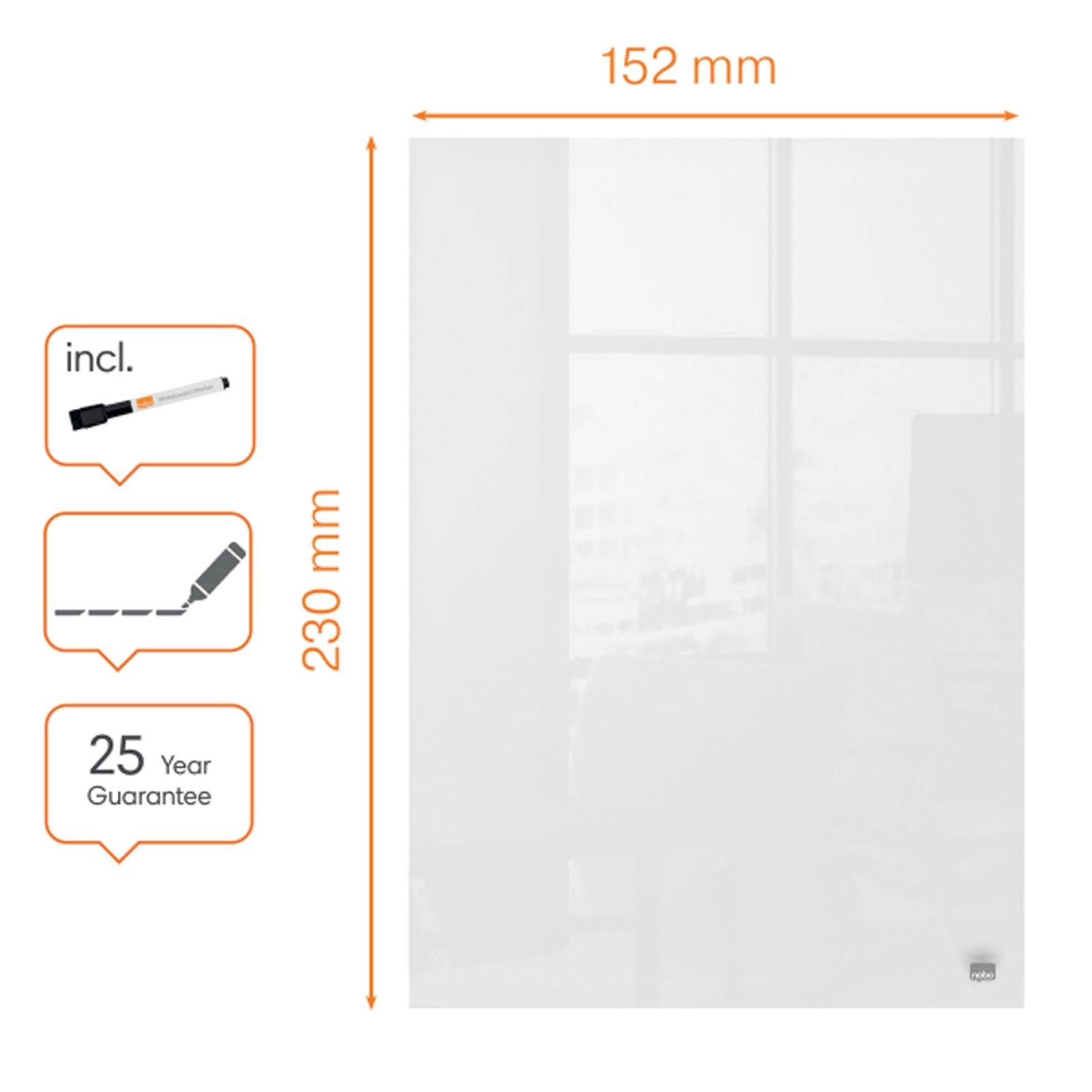 Nobo Mini-Whiteboard | Glasoberfläche | 2er Set | 15 x 23 cm