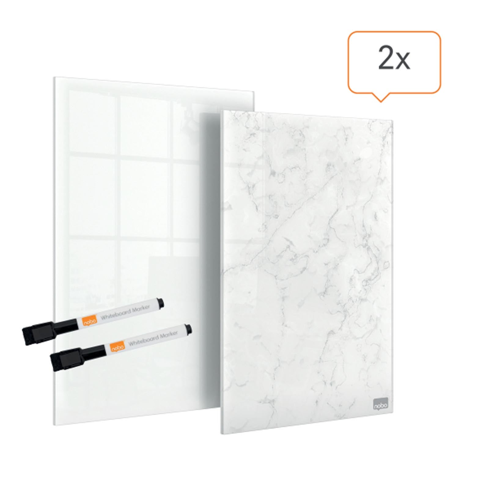 Nobo Mini-Whiteboard | Glasoberfläche | 2er Set | 15 x 23 cm
