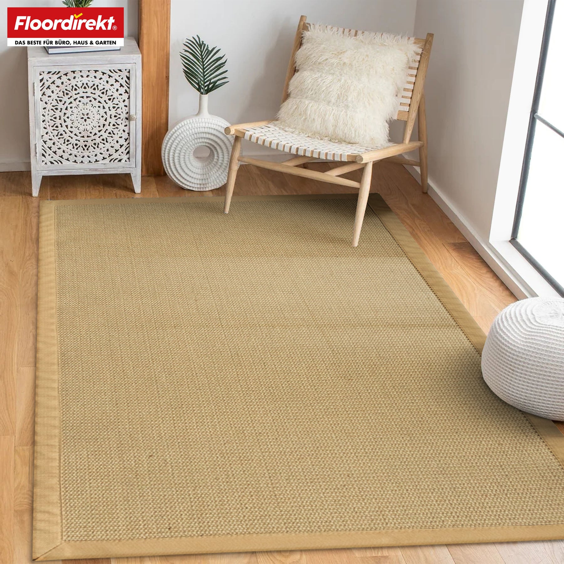 Jute-Teppich | Bombay | Mit rutschhemmendem Rücken & Baumwollbordüre | In vielen Größen