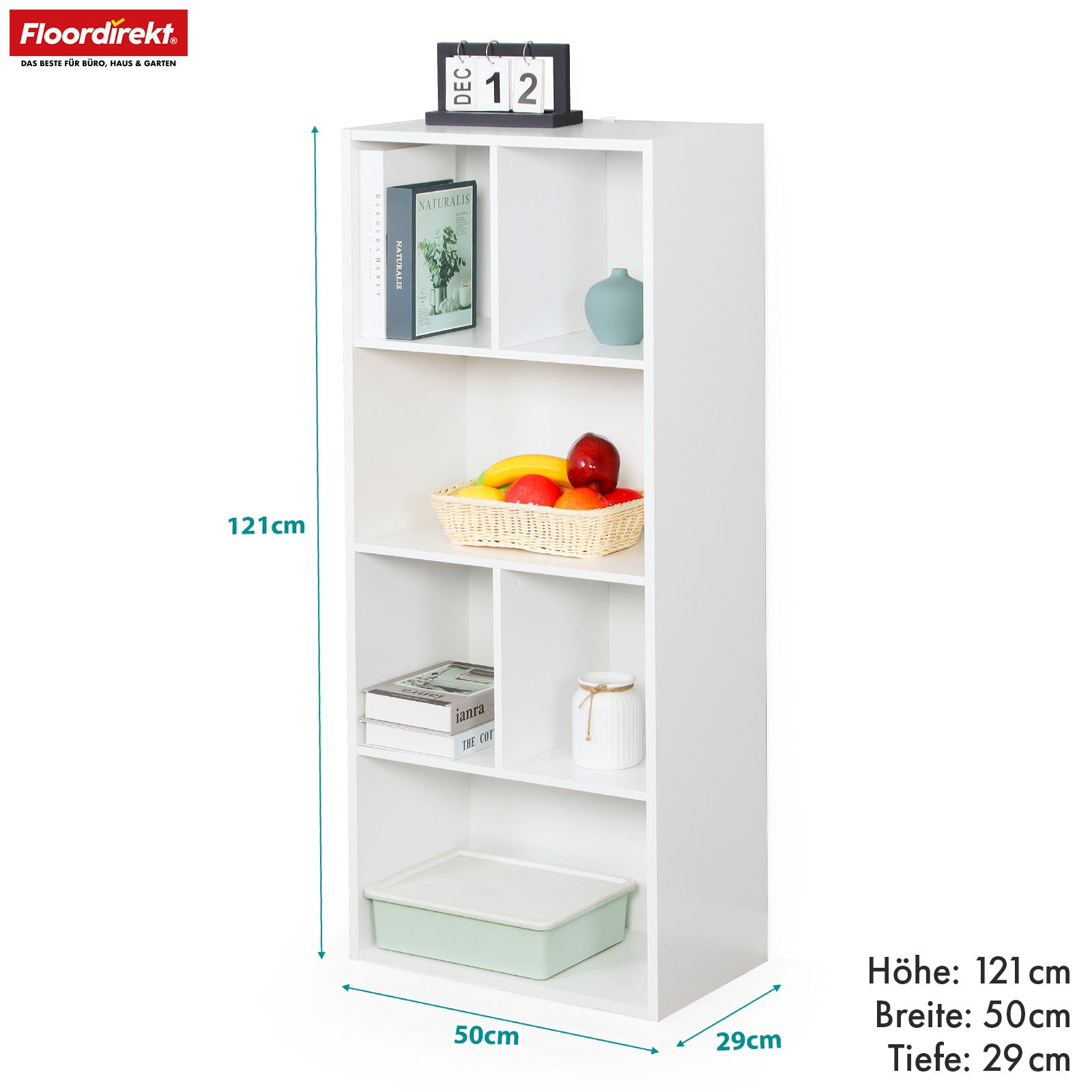 Bücherregal | California | Modernes, platzsparendes MDF-Regal mit Anti-Kipp-Sicherung in Weiß 4-8 offene Fächer