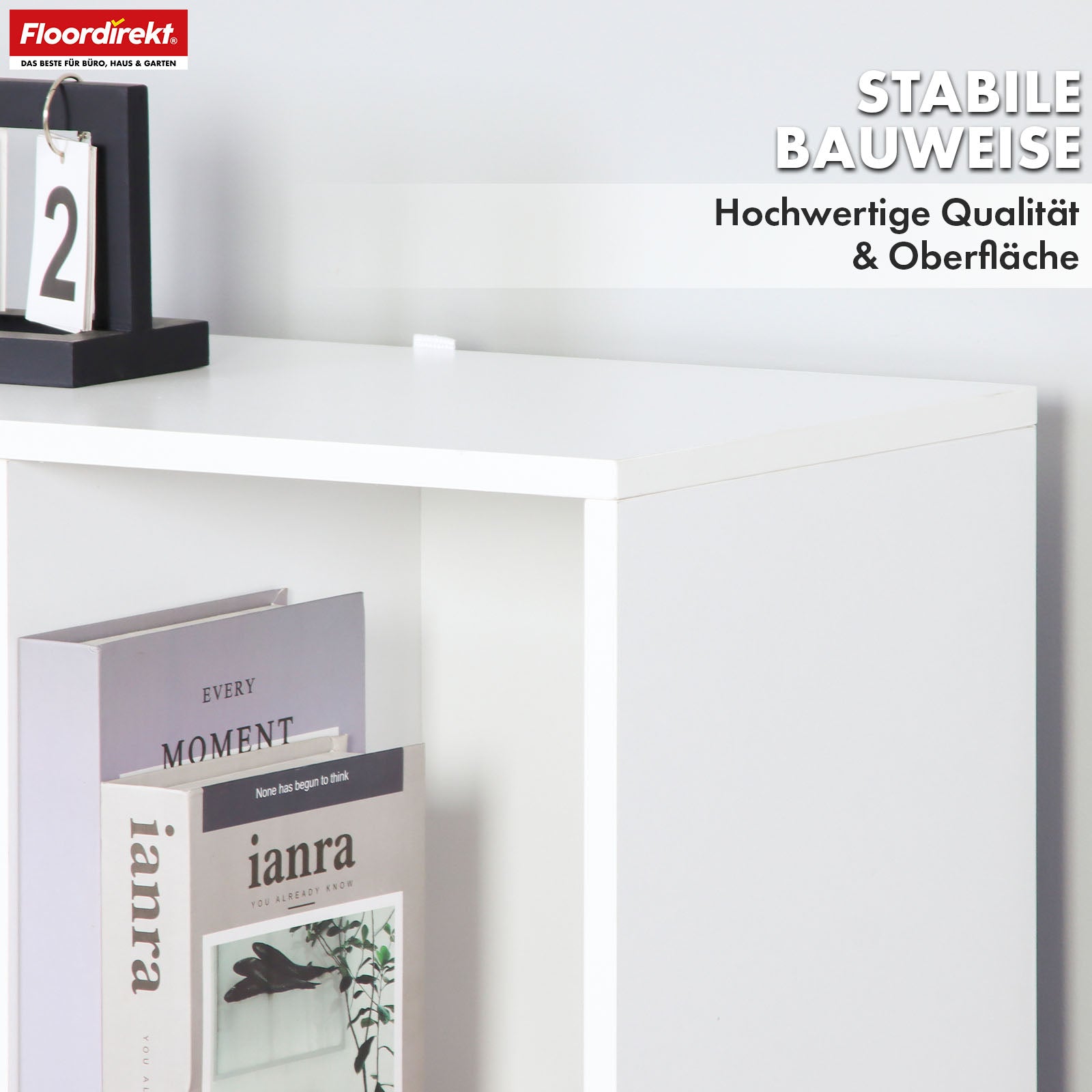 Bücherregal | California | Modernes, platzsparendes MDF-Regal mit Anti-Kipp-Sicherung in Weiß 4-8 offene Fächer