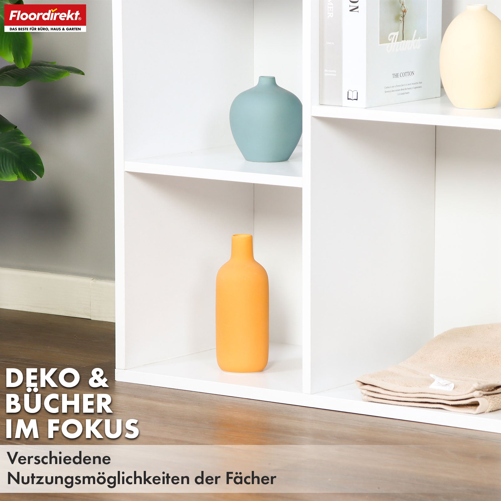 Bücherregal | California | Modernes, platzsparendes MDF-Regal mit Anti-Kipp-Sicherung in Weiß 4-8 offene Fächer