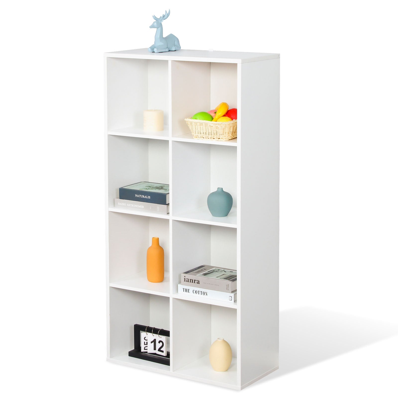 Bücherregal | California | Modernes, platzsparendes MDF-Regal mit Anti-Kipp-Sicherung in Weiß 4-8 offene Fächer