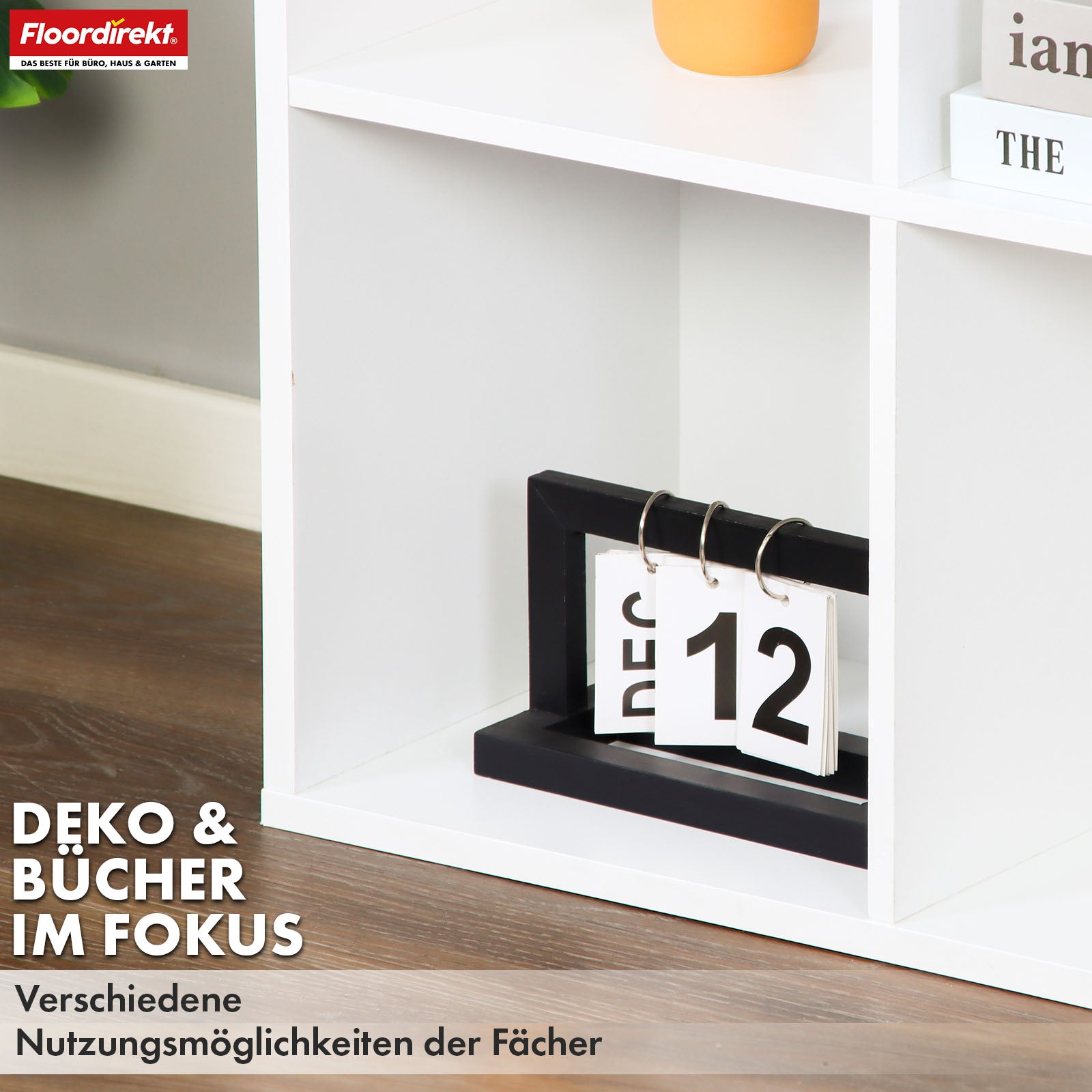 Bücherregal | California | Modernes, platzsparendes MDF-Regal mit Anti-Kipp-Sicherung in Weiß 4-8 offene Fächer