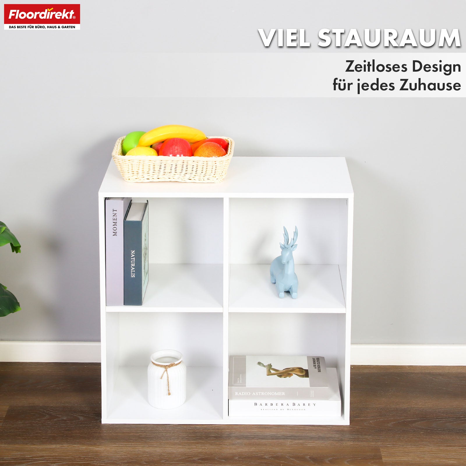 Bücherregal | California | Modernes, platzsparendes MDF-Regal mit Anti-Kipp-Sicherung in Weiß 4-8 offene Fächer