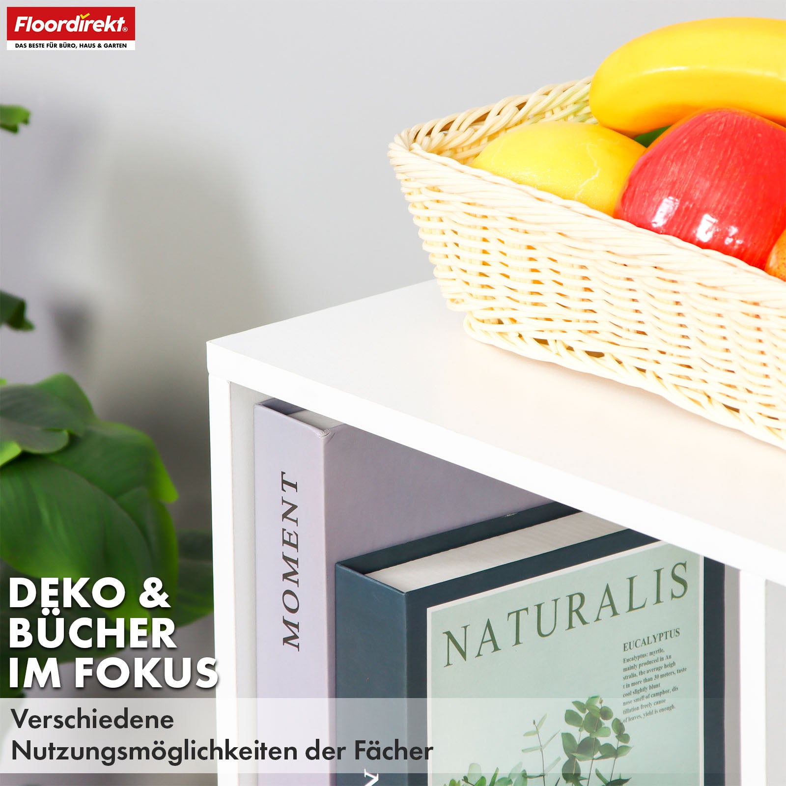 Bücherregal | California | Modernes, platzsparendes MDF-Regal mit Anti-Kipp-Sicherung in Weiß 4-8 offene Fächer