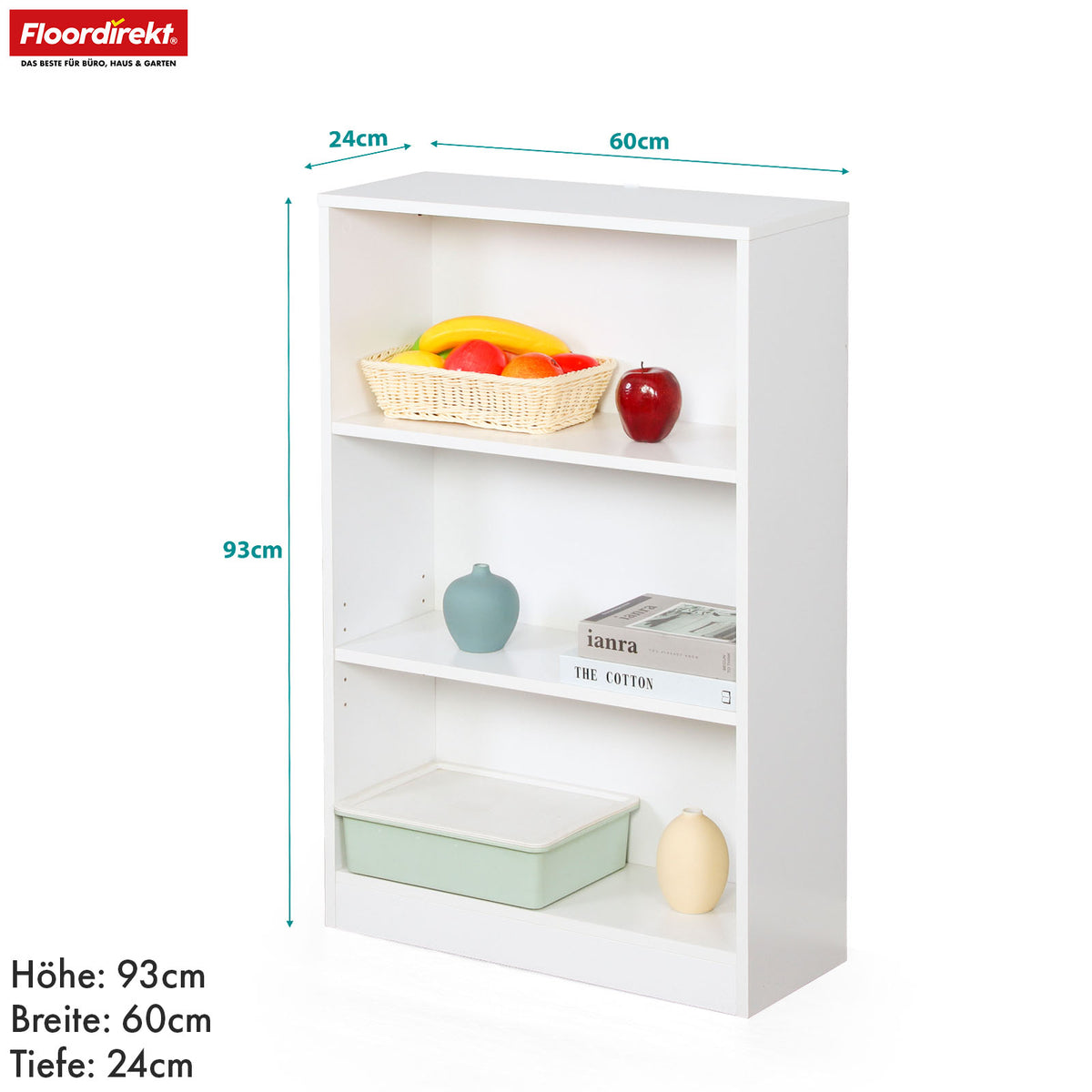 Bücherregal | Maine | Weißes Standregal aus Holz mit 3/4/6 Etagen | Offen & platzsparend für Wohnzimmer, Büro & mehr