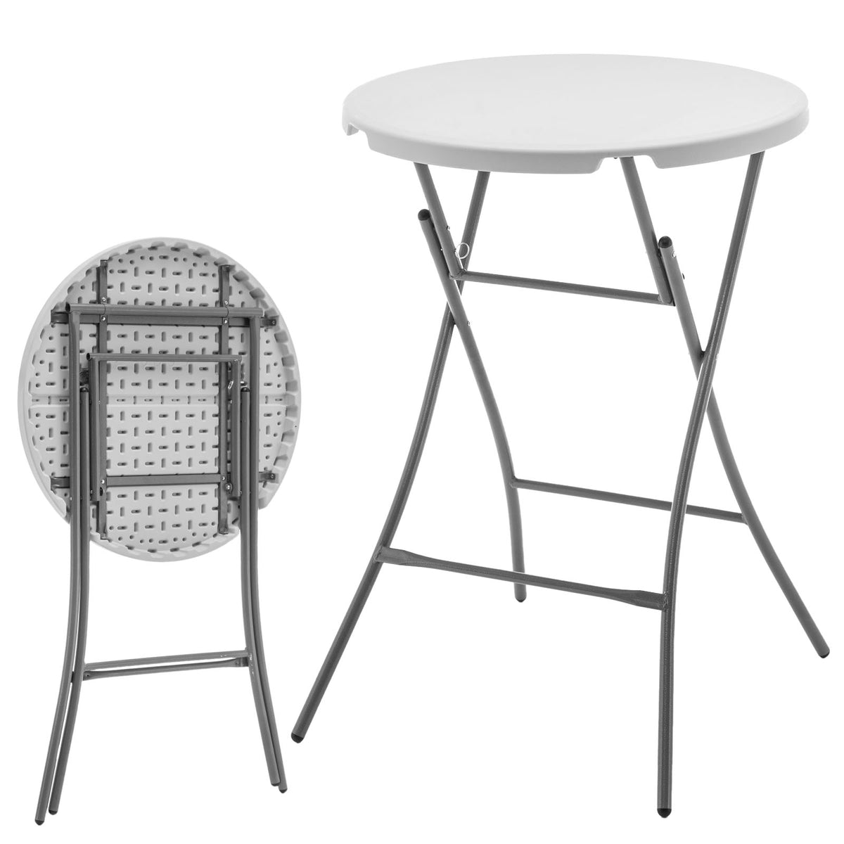 Klapptisch | Nagano | Runder weißer faltbarer Gartentisch | 80 cm Durchmesser