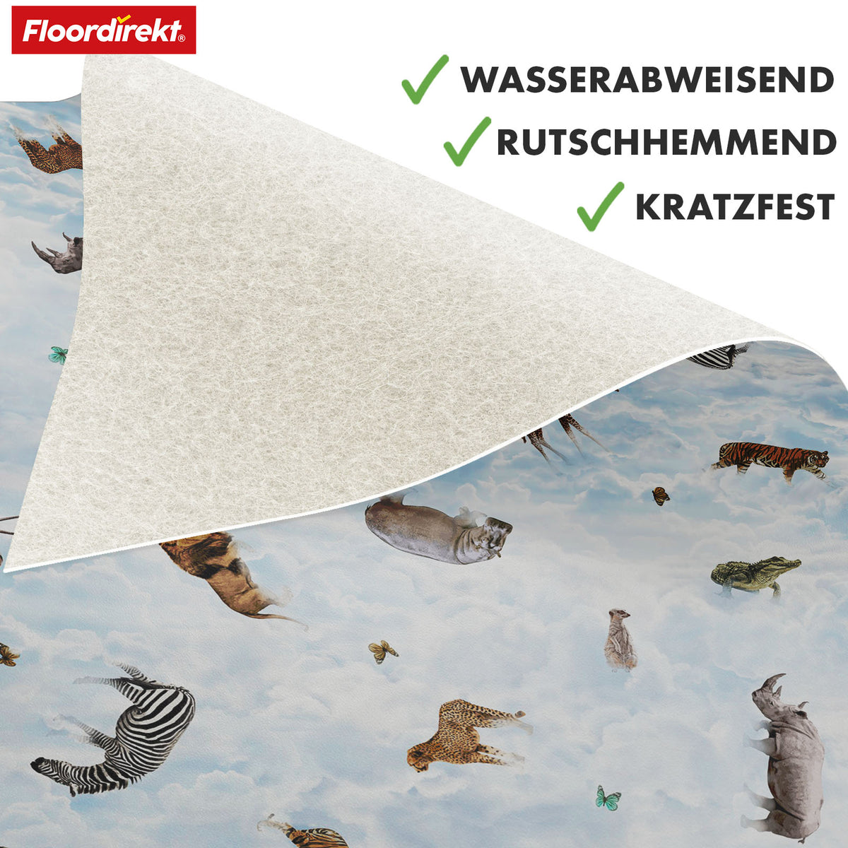 3D CV-Belag | Clouds Safari | Vinyl-Bodenbelag mit realistischem Tier- & Wolkendesign