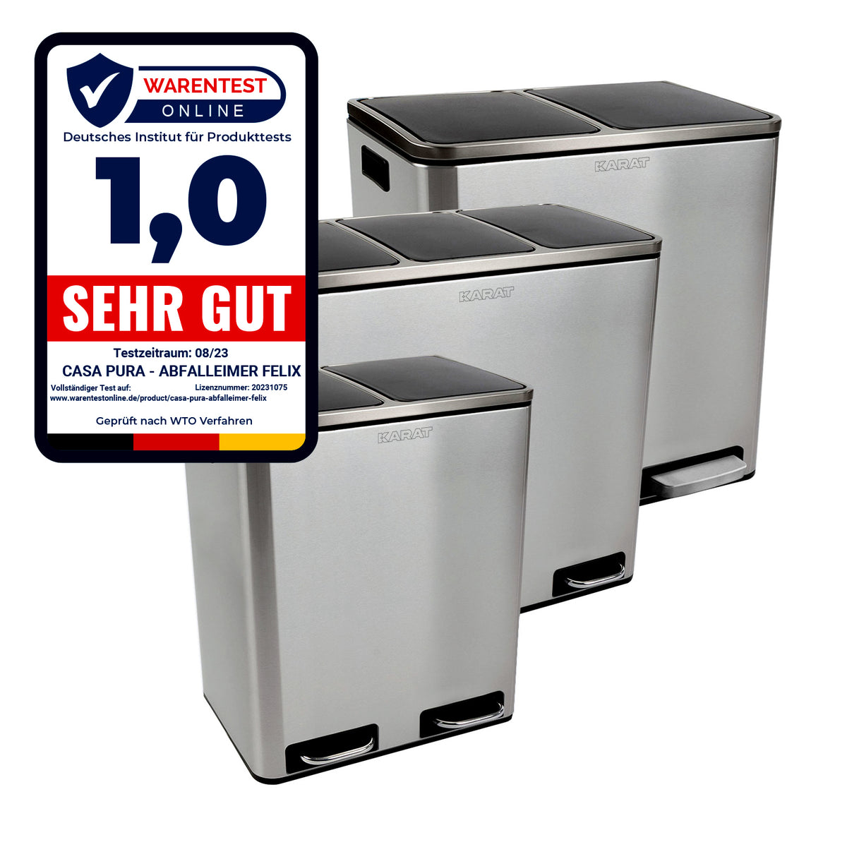 Mülleimer Felix aus Edelstahl | Trennsystem | Mit Schließdämpfer