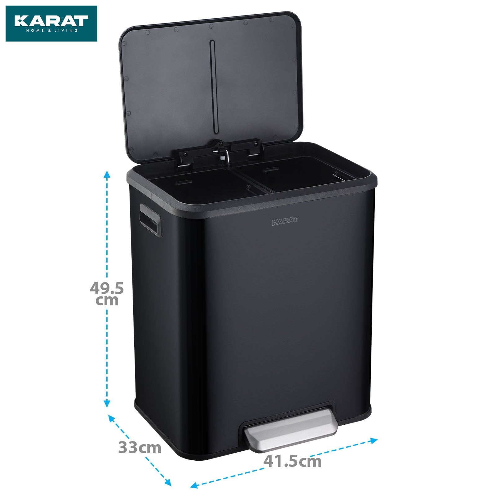 Mülleimer | Jack | 30 L Fassungsvermögen | 2-fach Mülltrennung | Soft-Close & Pedal | Edelstahl oder Schwarz