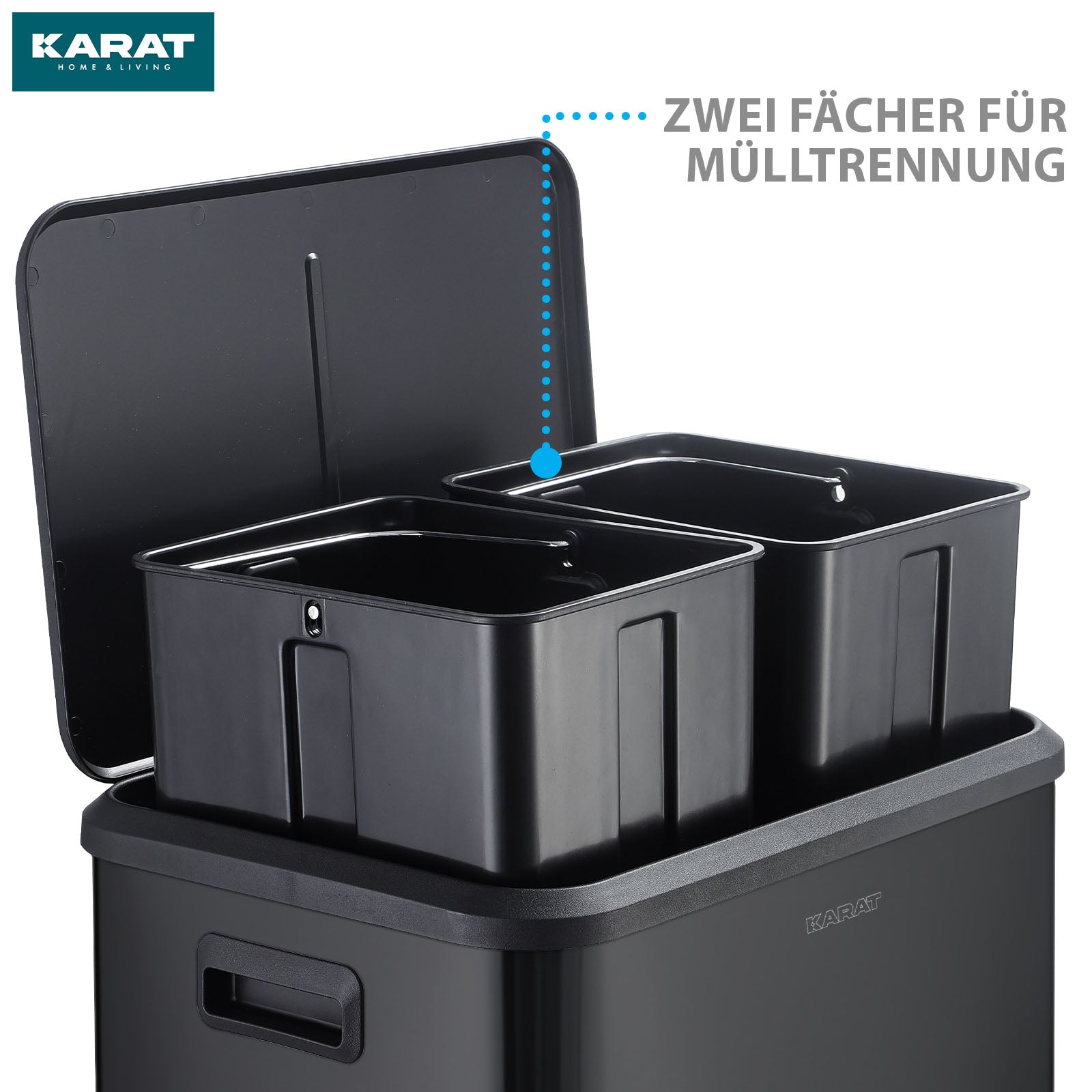 Mülleimer | Jack | 30 L Fassungsvermögen | 2-fach Mülltrennung | Soft-Close & Pedal | Edelstahl oder Schwarz
