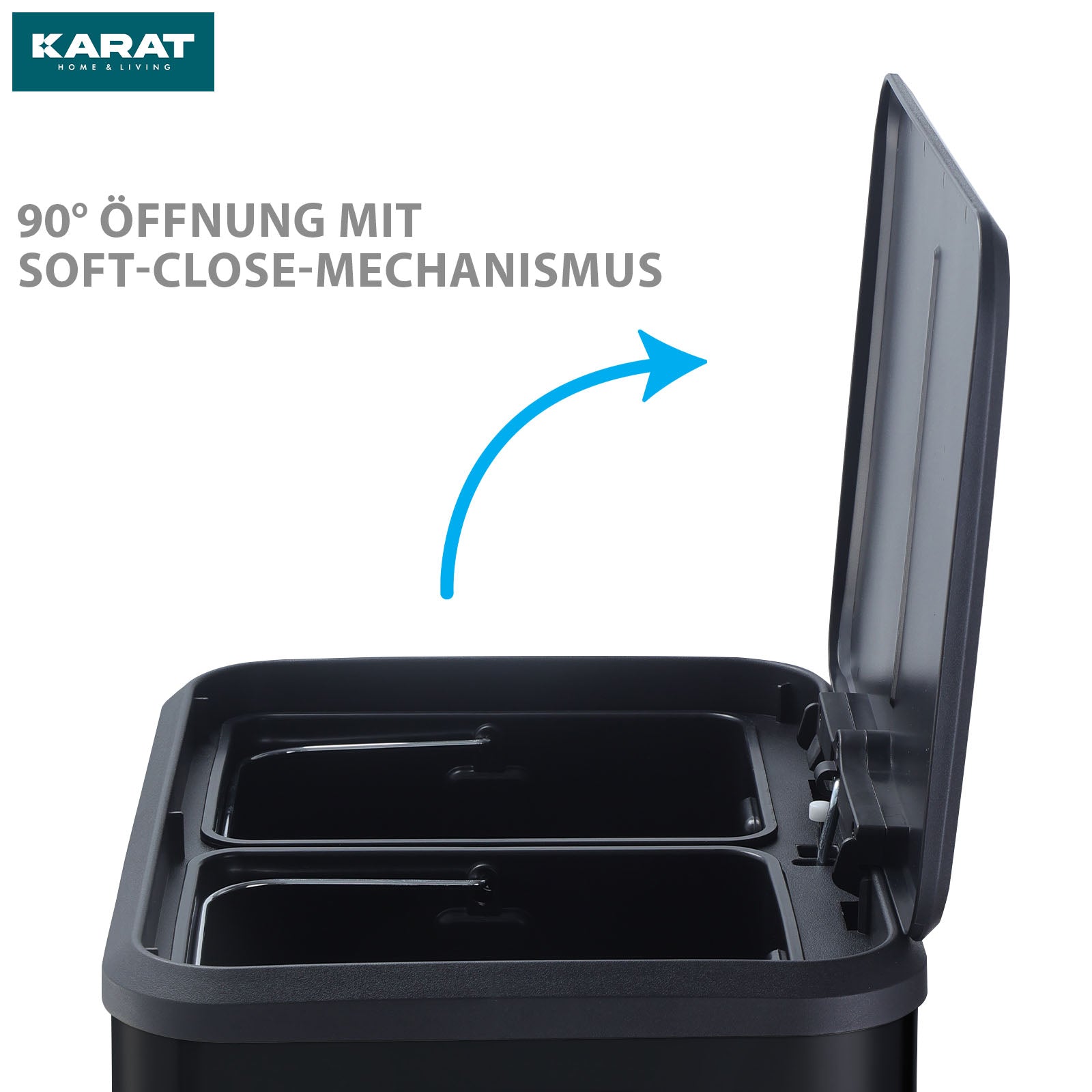 Mülleimer | Jack | 30 L Fassungsvermögen | 2-fach Mülltrennung | Soft-Close & Pedal | Edelstahl oder Schwarz