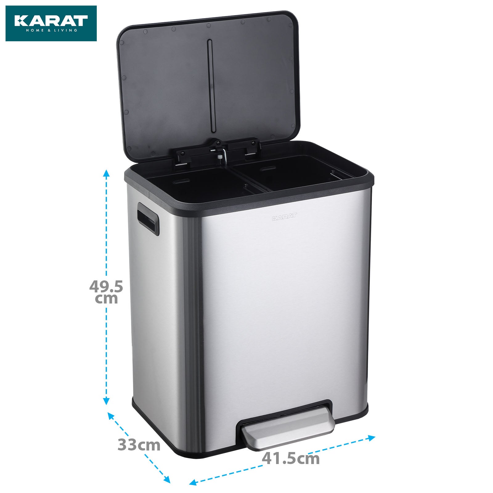 Mülleimer | Jack | 30 L Fassungsvermögen | 2-fach Mülltrennung | Soft-Close & Pedal | Edelstahl oder Schwarz