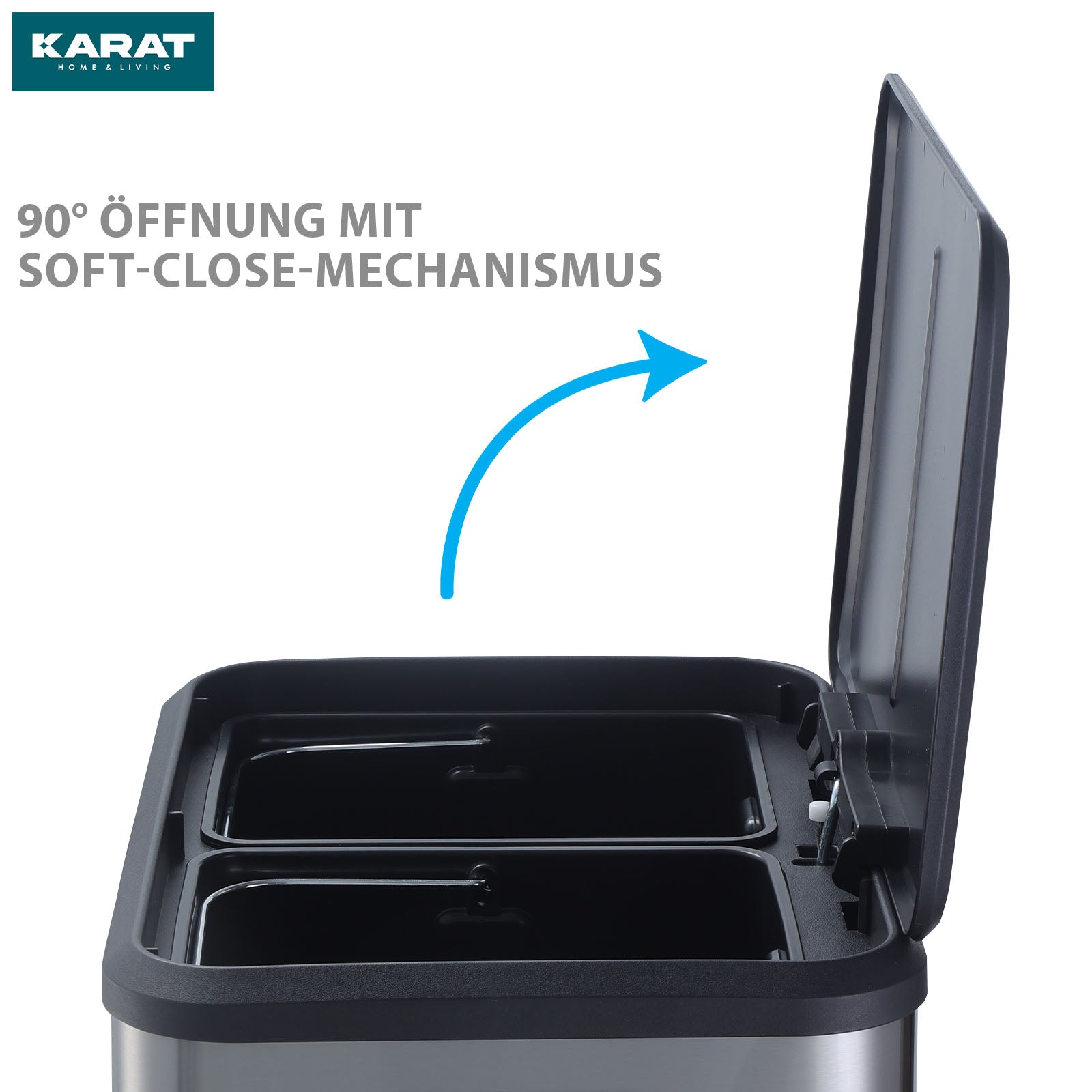 Mülleimer | Jack | 30 L Fassungsvermögen | 2-fach Mülltrennung | Soft-Close & Pedal | Edelstahl oder Schwarz