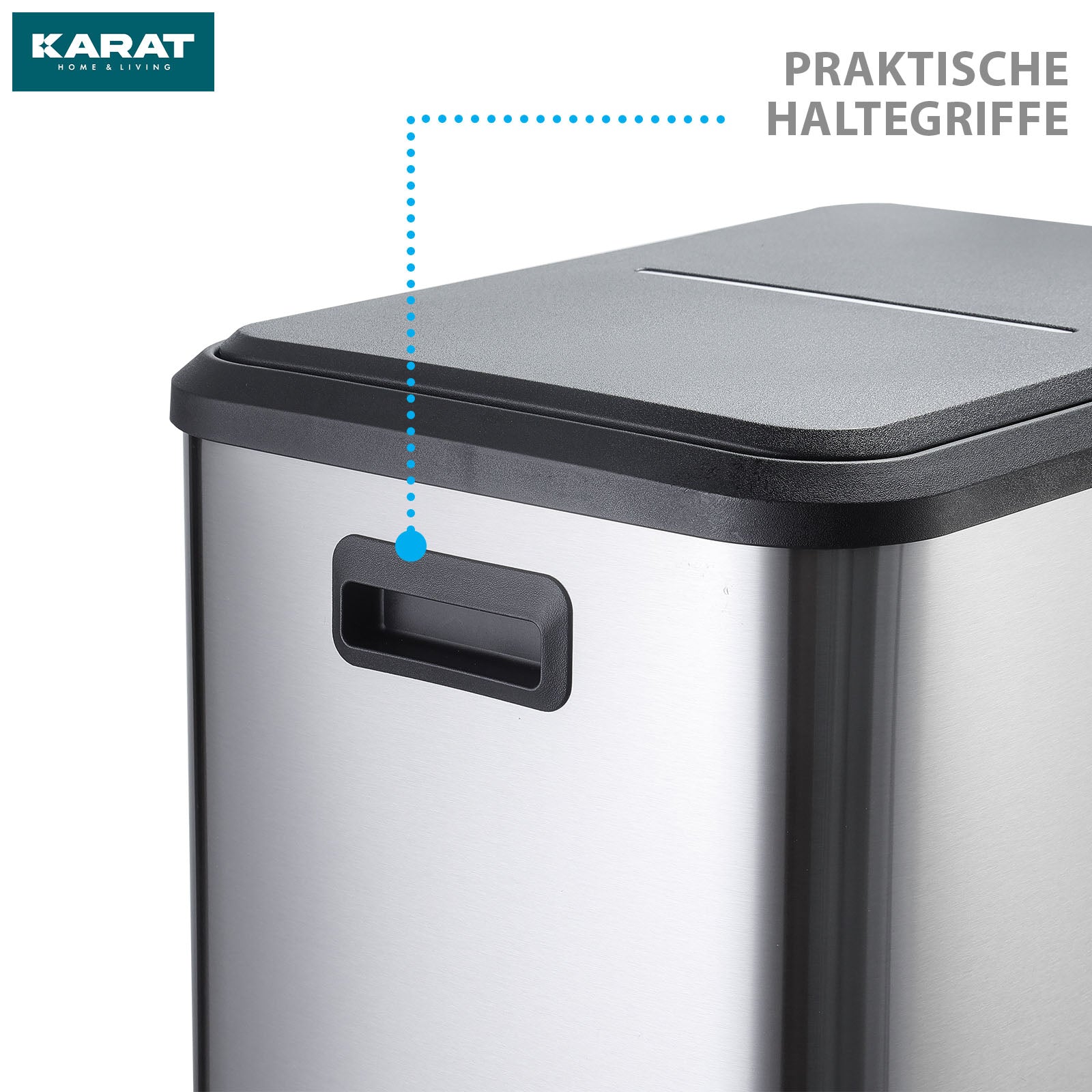 Mülleimer | Jack | 30 L Fassungsvermögen | 2-fach Mülltrennung | Soft-Close & Pedal | Edelstahl oder Schwarz