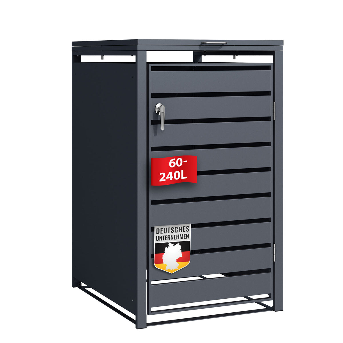 Mülltonnenbox | Magnus | Wetterfeste Anthrazitfarbene Mülltonnenverkleidung mit Edelstahlrahmen | 1–3 Türen | Für 60–240 L Mülltonnen geeignet