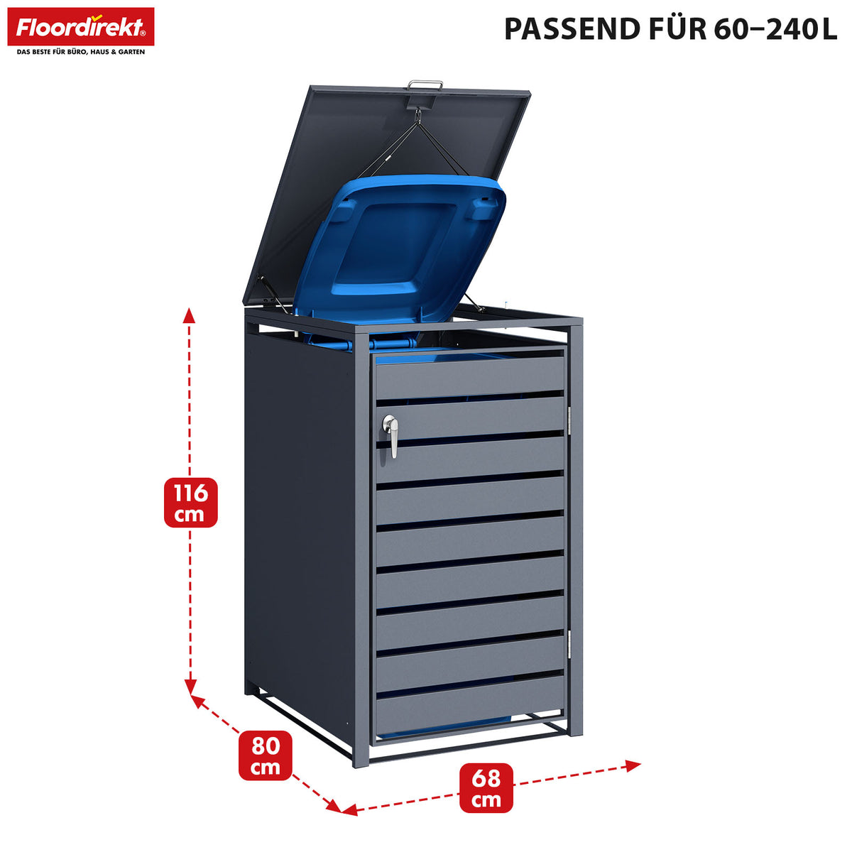 Mülltonnenbox | Magnus | Wetterfeste Anthrazitfarbene Mülltonnenverkleidung mit Edelstahlrahmen | 1–3 Türen | Für 60–240 L Mülltonnen geeignet