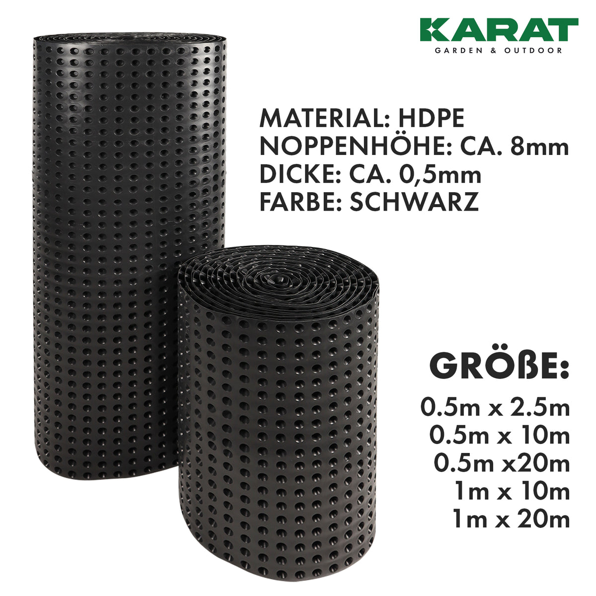 Noppenfolie | Noppenbahn für Hochbeet oder Mauerschutz | Schutz vor Feuchtigkeit & Nässe | Schwarz | Viele Größen
