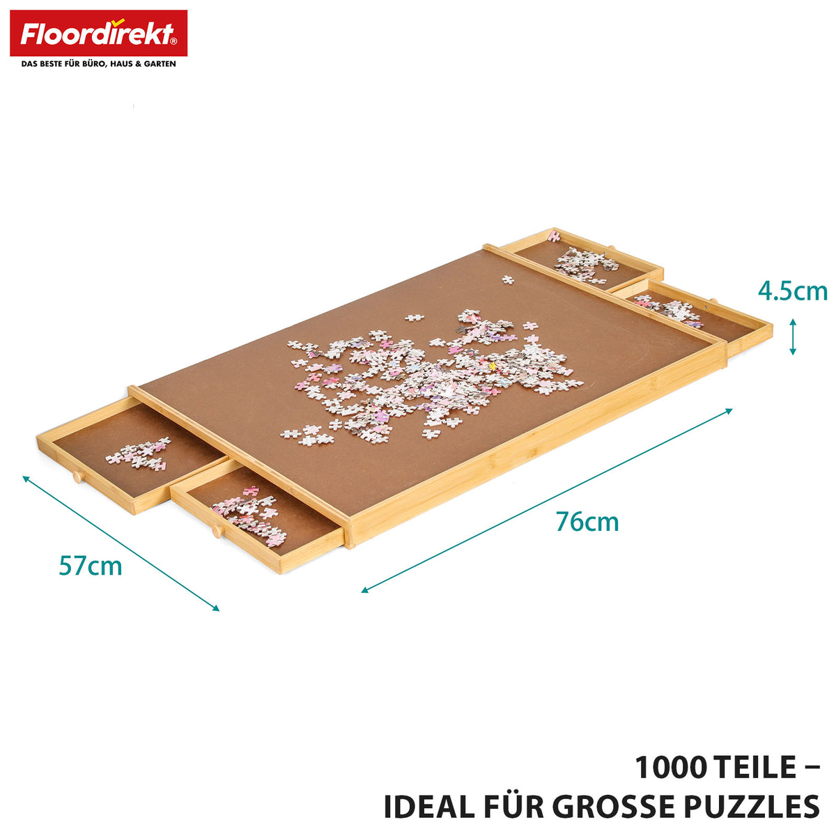 Puzzletisch | Yukon | Kompakte Puzzle-Unterlage mit Schubladen aus Bambus & MDF | Für bis zu 1000 Teile