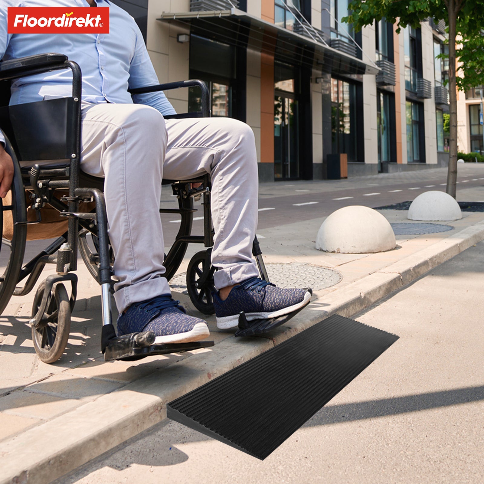 Schwellenrampe | Denali | Rutschfeste Rollstuhlrampe für barrierefreien Zugang | 90 x 15 x 2 cm