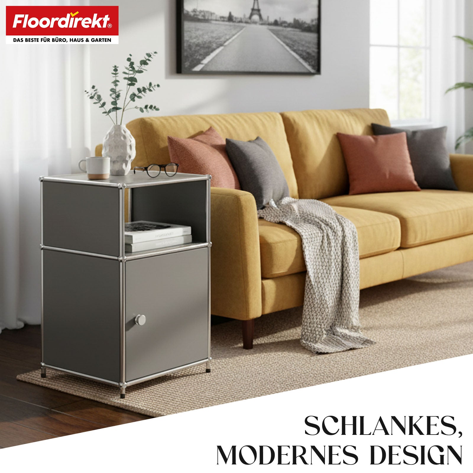 Metallregal | Concept Epure MK-040 | 3-stöckiges Aufbewahrungsregal mit Tür & & Ablageflächen | In mehreren Farben erhältlich