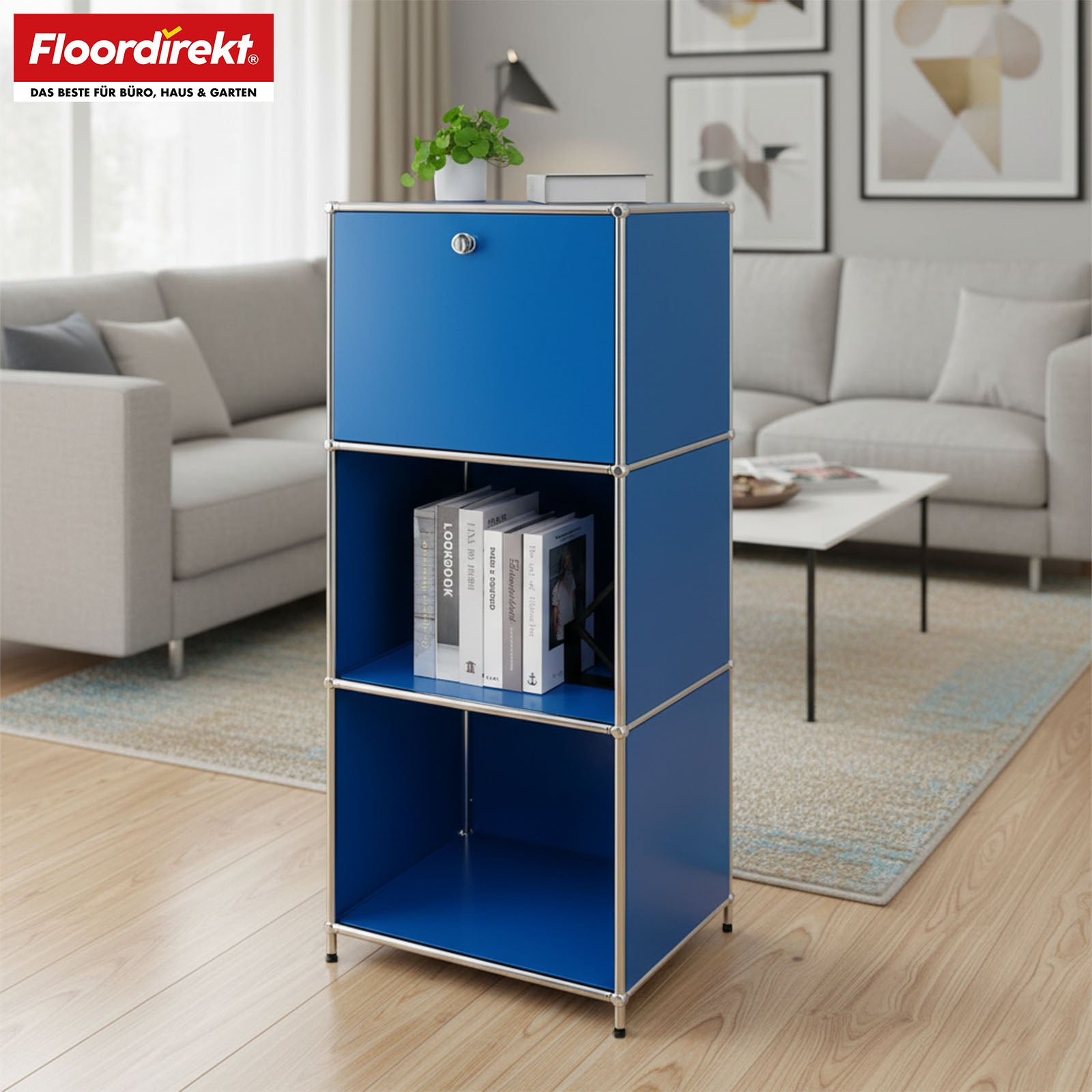 Metallregal | Concept Epure MK-107 | 4-stöckiges Aufbewahrungsregal mit verschließbarem Fach & Ablagen | In verschiedenen Farben