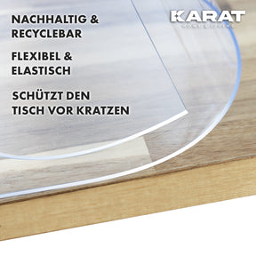 Transparente Tischfolie mit geradem Schnitt | Crystal | Kristallklare Schutzfolie für Tische | Maßgeschneiderter Zuschnitt