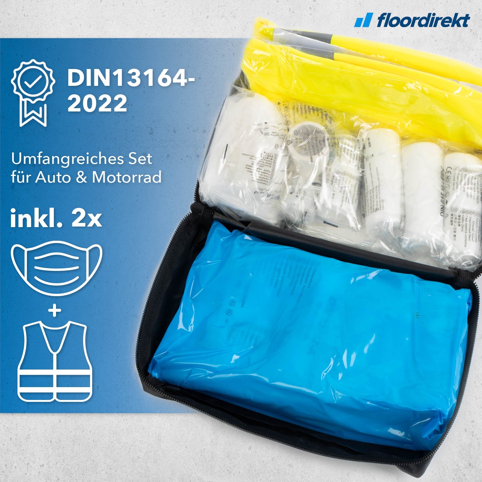 Verbandtasche fertig gefüllt nach DIN 13164:2022 KFZ-Verbandtasche