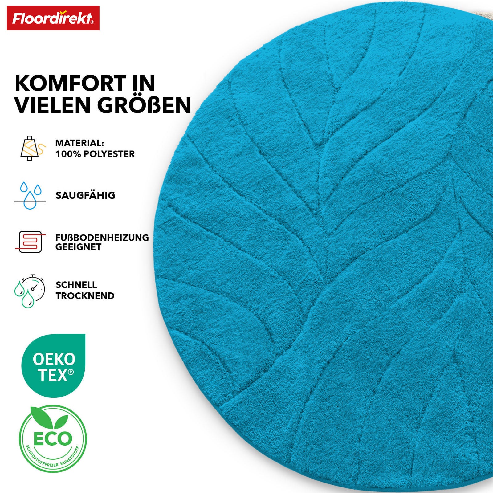 Badematte | Maris | Badteppich in Rund | Weiche Mikrofaser, rutschfest & für Fußbodenheizung geeignet
