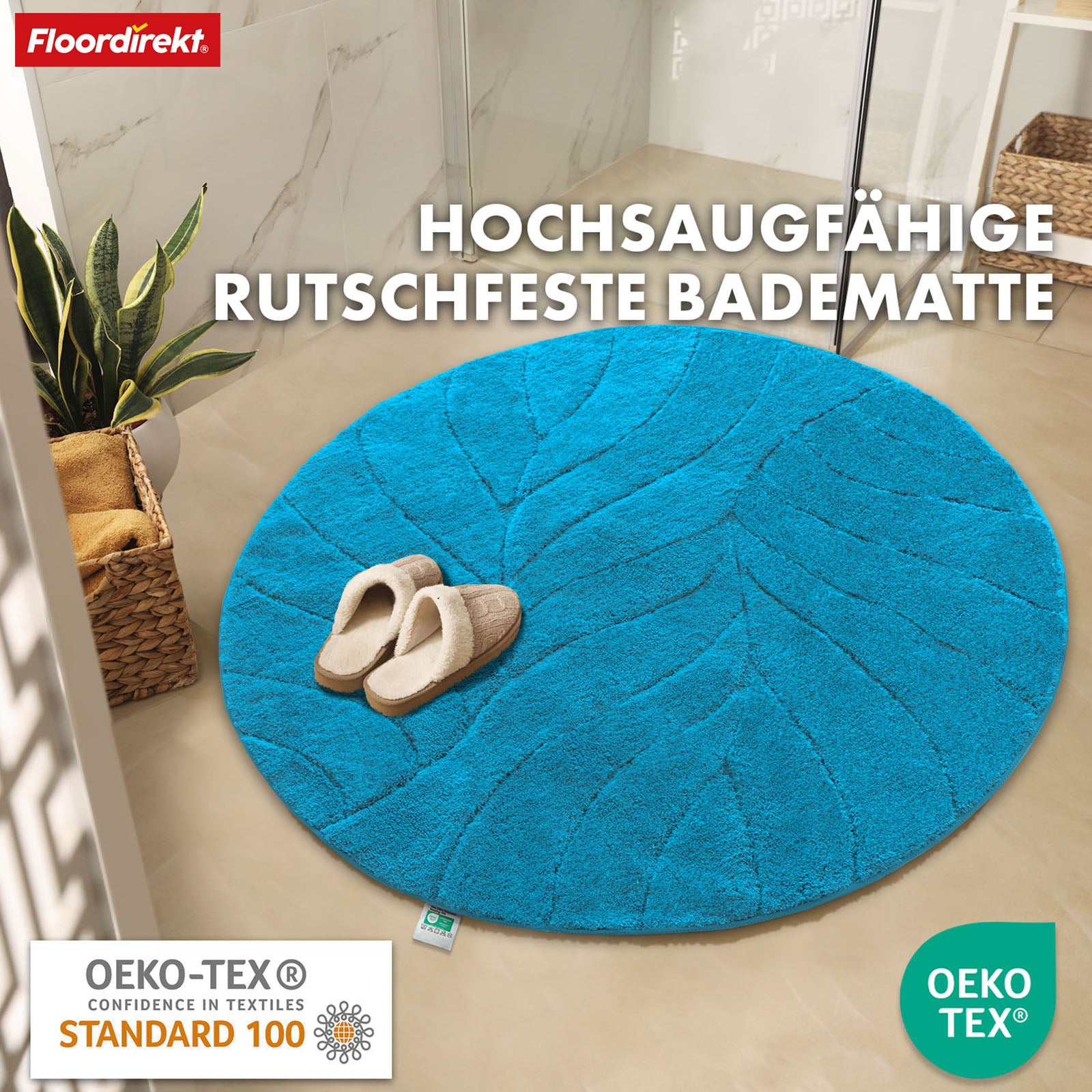 Badematte | Maris | Badteppich in Rund | Weiche Mikrofaser, rutschfest & für Fußbodenheizung geeignet