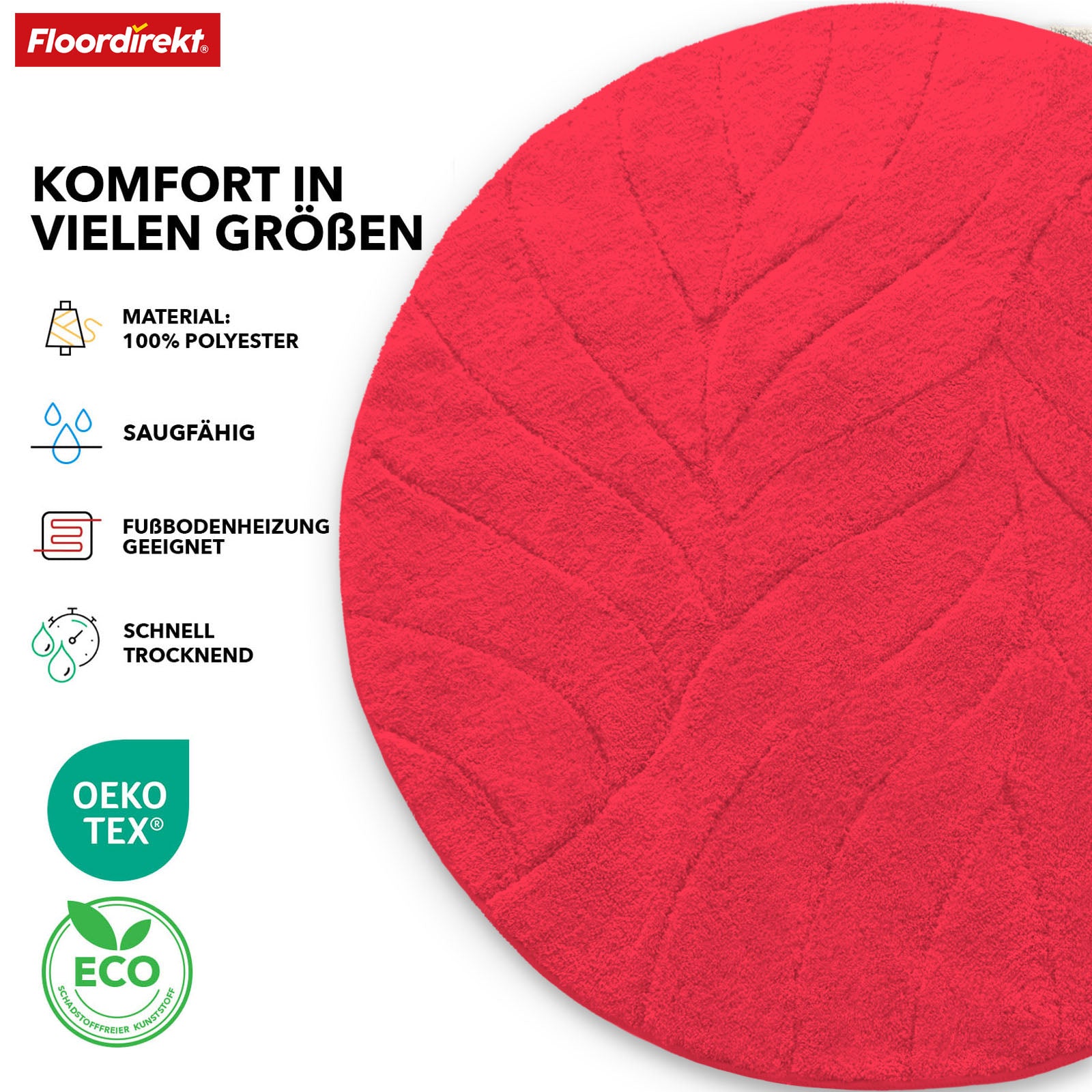 Badematte | Maris | Badteppich in Rund | Weiche Mikrofaser, rutschfest & für Fußbodenheizung geeignet