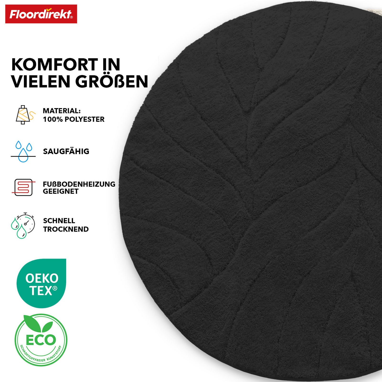 Badematte | Maris | Badteppich in Rund | Weiche Mikrofaser, rutschfest & für Fußbodenheizung geeignet