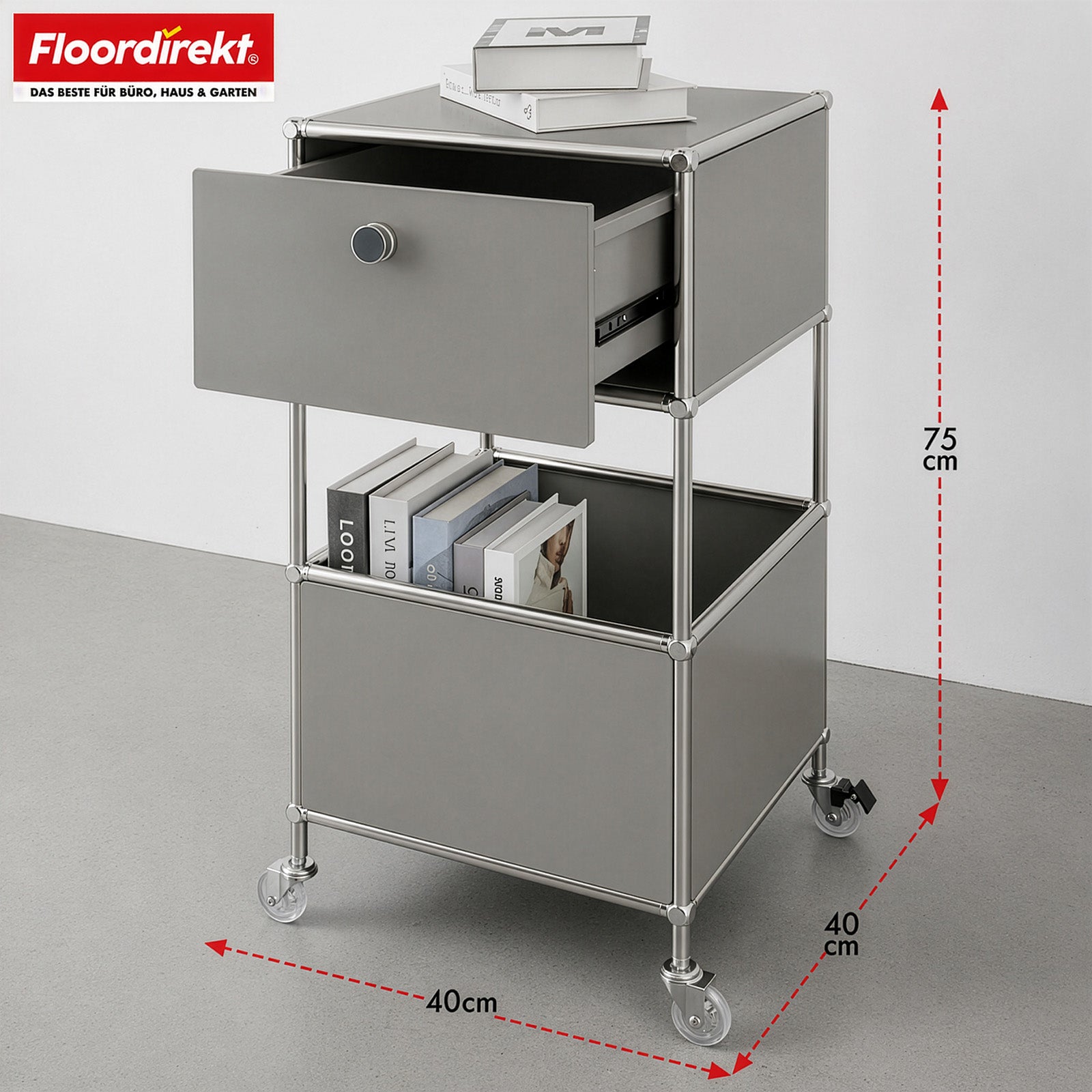 Metallregal | Concept Epure MK-145 | 3-stöckiger Rollcontainer mit Schublade & Ablagen | In mehreren Farben erhältlich