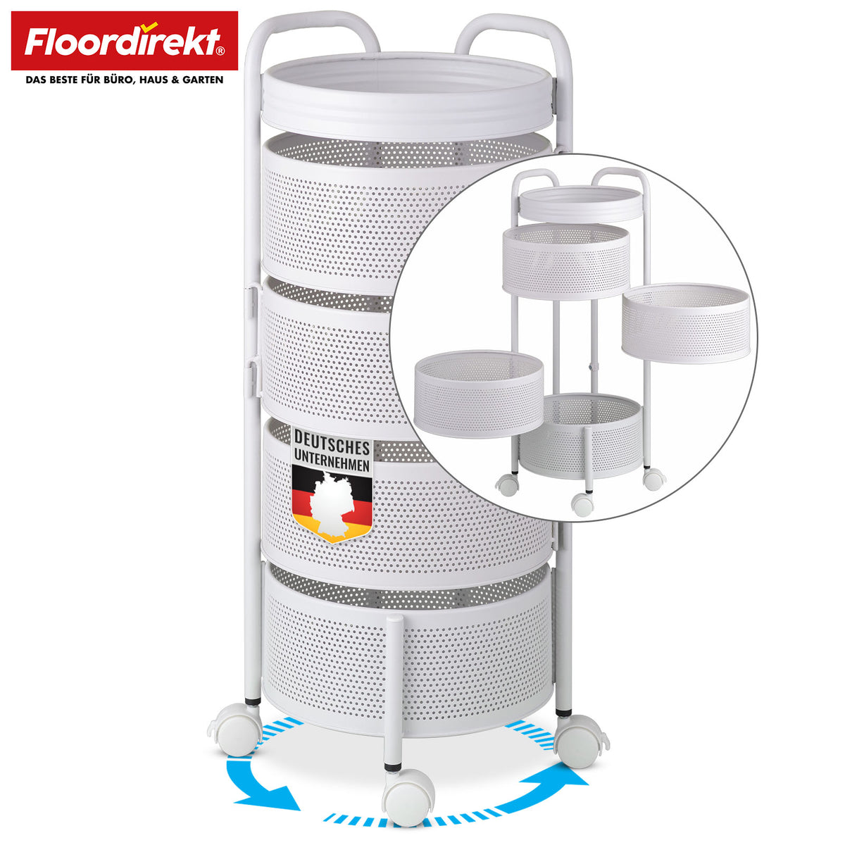 Rollwagen | Henry | Küchenwagen aus Stahl mit Rollen | Servierwagen | 3 oder 5 Etagen | Weiß & Schwarz