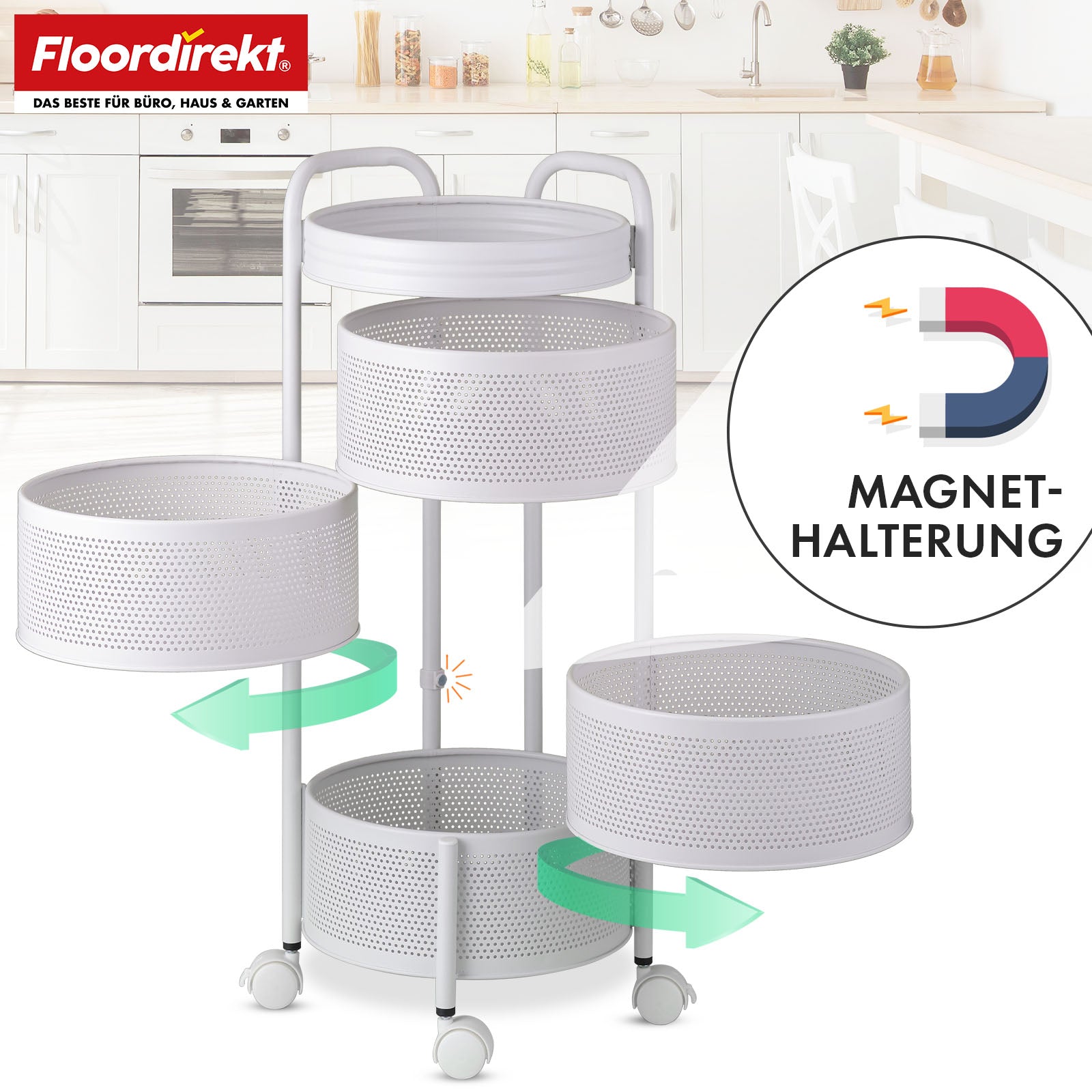 Rollwagen | Henry | Küchenwagen aus Stahl mit Rollen | Servierwagen | 3 oder 5 Etagen | Weiß & Schwarz