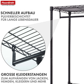 Kleiderschrank | Harold | Offener Kleiderständer mit Kleiderstange & Ablagen | Robuster Garderobenschrank für Schlafzimmer, Flur & Lager