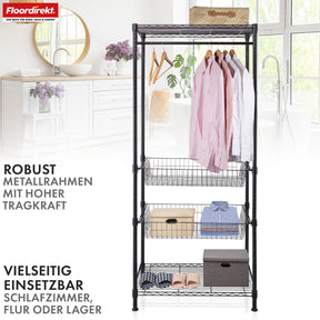 Kleiderschrank | Harold | Offener Kleiderständer mit Kleiderstange & Ablagen | Robuster Garderobenschrank für Schlafzimmer, Flur & Lager