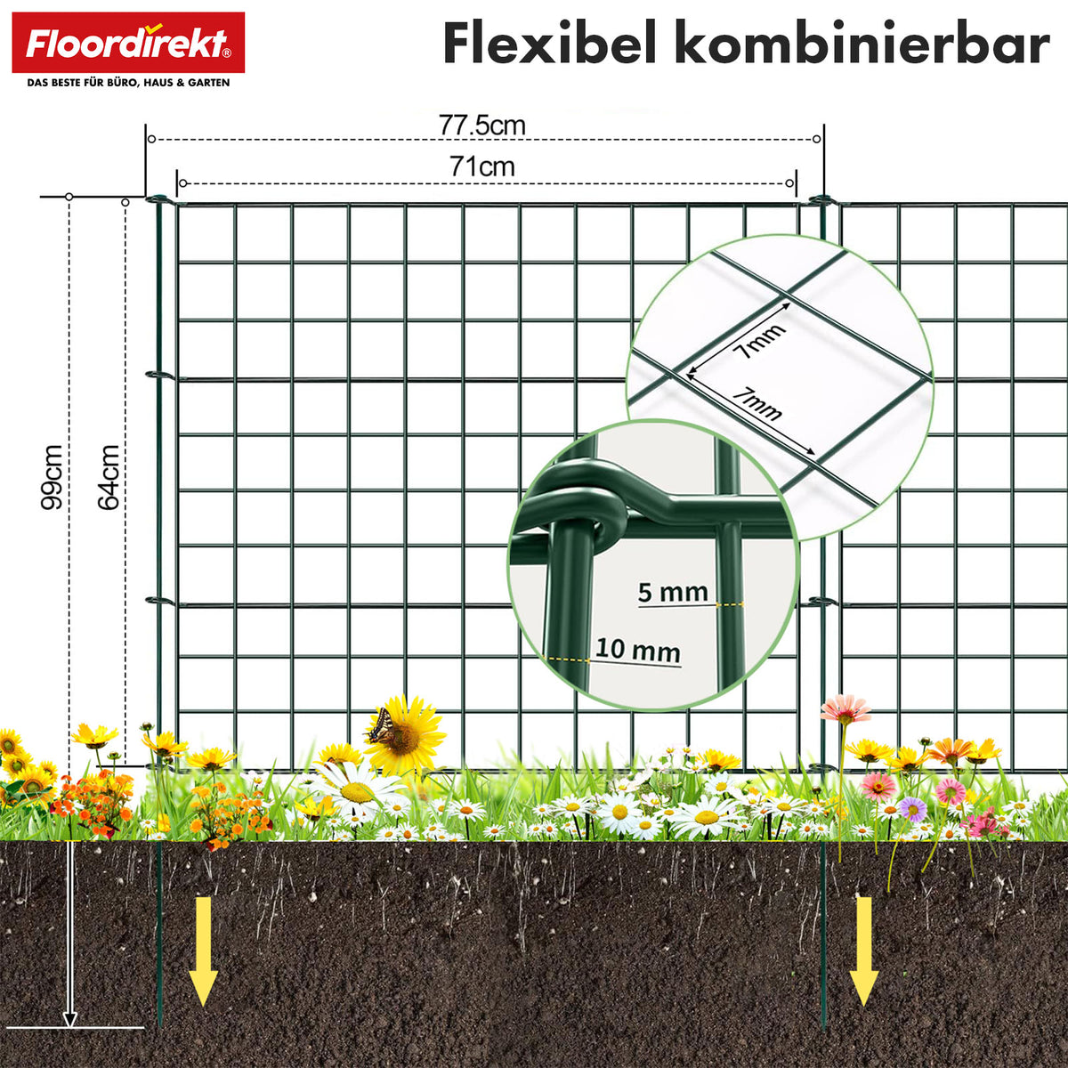 Gitterzaun | Pablo | 5-teiliges Metall-Steckzaun-Set | Erweiterbar für Garten, Teich & Tiere