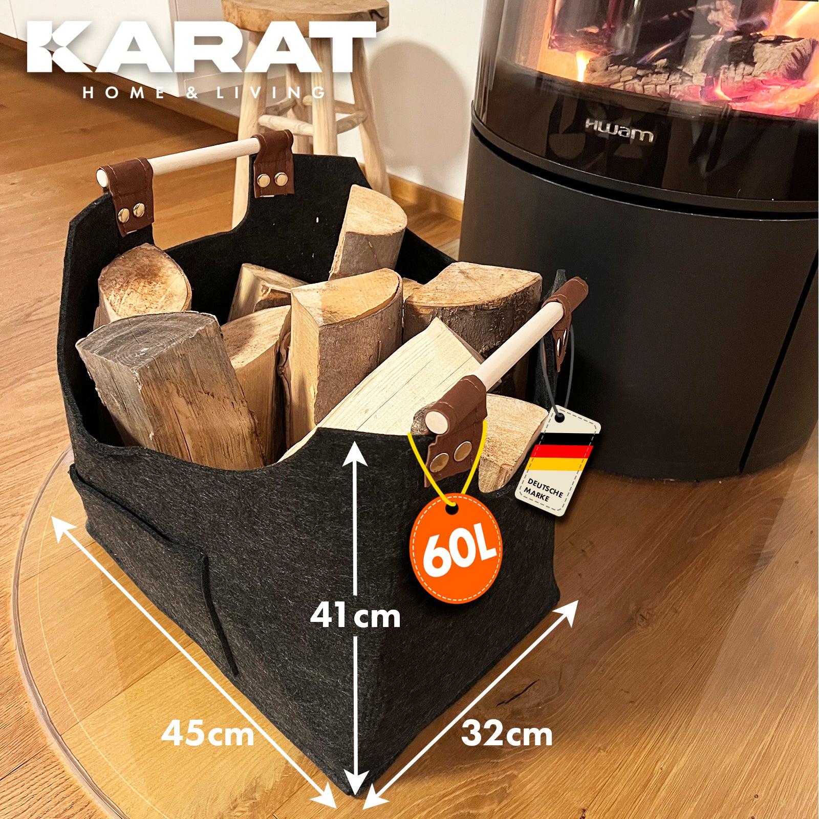 filztasche holz aufbewahrung Filztasche Vesta | Kaminholztasche | Einkaufstasche | Faltbar