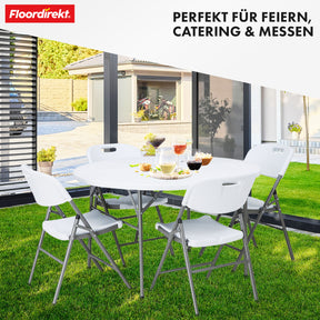 Klapptisch | Shiga | Runder weißer Gartentisch | Faltbar mit Tragegriff | 120 cm Durchmesser