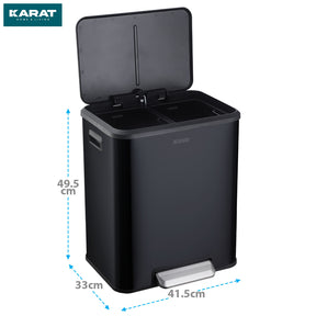 Mülleimer | Jack | 30 L Fassungsvermögen | 2-fach Mülltrennung | Soft-Close & Pedal | Edelstahl oder Schwarz