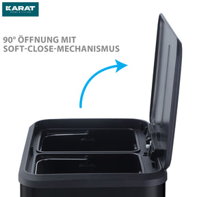 Mülleimer | Jack | 30 L Fassungsvermögen | 2-fach Mülltrennung | Soft-Close & Pedal | Edelstahl oder Schwarz