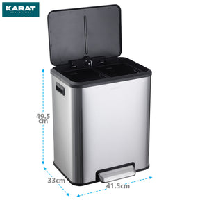 Mülleimer | Jack | 30 L Fassungsvermögen | 2-fach Mülltrennung | Soft-Close & Pedal | Edelstahl oder Schwarz