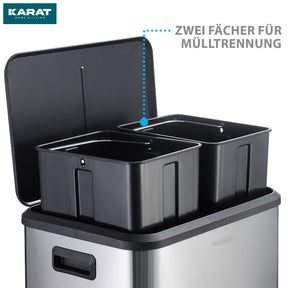 Mülleimer | Jack | 30 L Fassungsvermögen | 2-fach Mülltrennung | Soft-Close & Pedal | Edelstahl oder Schwarz