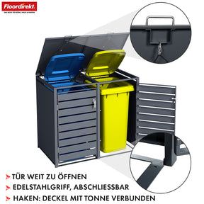 Mülltonnenbox | Magnus | Wetterfeste Anthrazitfarbene Mülltonnenverkleidung mit Edelstahlrahmen | 1–3 Türen | Für 60–240 L Mülltonnen geeignet