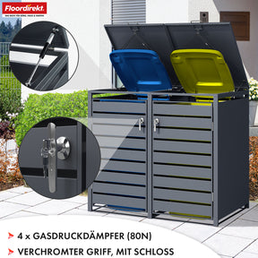 Mülltonnenbox | Magnus | Wetterfeste Anthrazitfarbene Mülltonnenverkleidung mit Edelstahlrahmen | 1–3 Türen | Für 60–240 L Mülltonnen geeignet