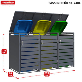 Mülltonnenbox | Magnus | Wetterfeste Anthrazitfarbene Mülltonnenverkleidung mit Edelstahlrahmen | 1–3 Türen | Für 60–240 L Mülltonnen geeignet