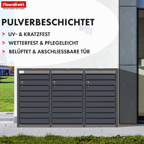 Mülltonnenbox | Magnus | Wetterfeste Anthrazitfarbene Mülltonnenverkleidung mit Edelstahlrahmen | 1–3 Türen | Für 60–240 L Mülltonnen geeignet