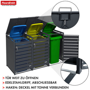 Mülltonnenbox | Magnus | Wetterfeste Anthrazitfarbene Mülltonnenverkleidung mit Edelstahlrahmen | 1–3 Türen | Für 60–240 L Mülltonnen geeignet